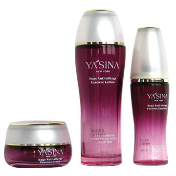 Coutume 4 onces bouteilles en verre cosmétiques colorées enflées et pots de 1 émulsion vide d'once